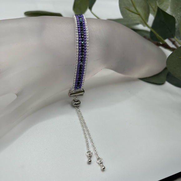 NEW Hand Crafted Purple, Blue, and Silver Bracelet - Picture 2 of 8